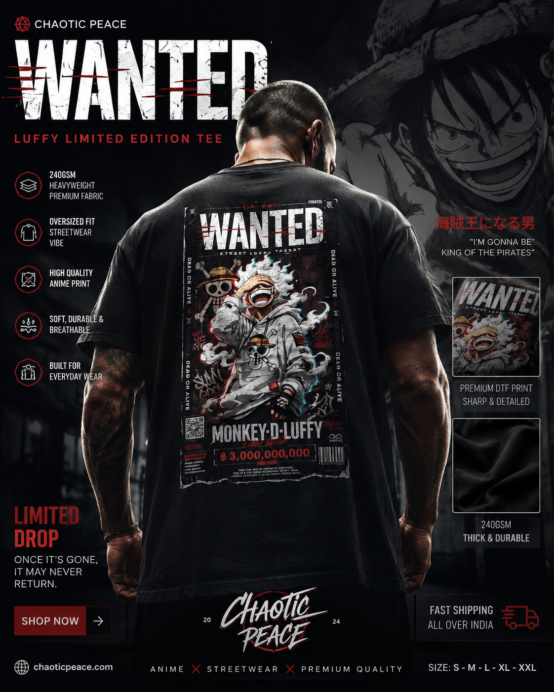 Limited Edition Monkey D. Luffy premium Oversized T-Shirt
